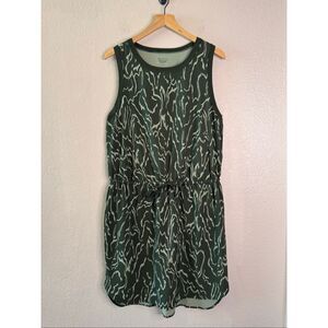 Athleta Dark Green Abstract-Print Sleeveless Midi Dress